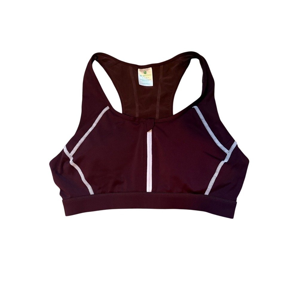 J.Crew Re-Imagined Burgundy Front‎ Zip Sports Bra M Sporty Spice Activewear Chic